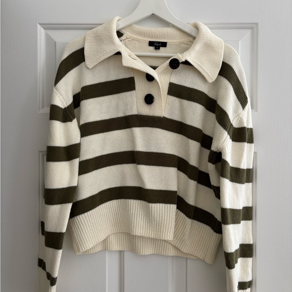 Rails Cream and Olive Striped Collared Pullover